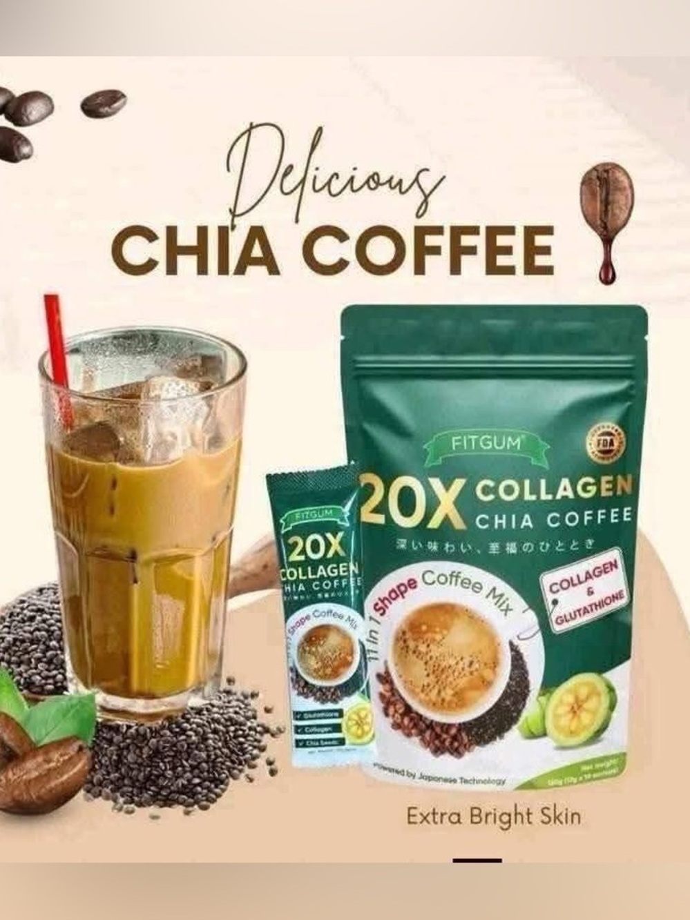 20X Collagen Chia Coffee Mix - Cream & Green